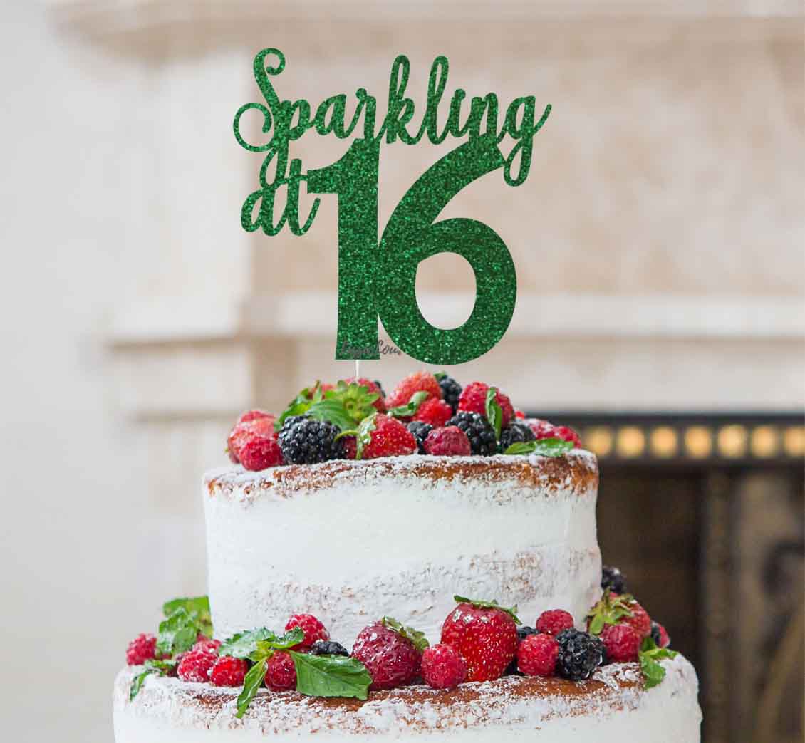 Sparkling at 16 Glitter Card Cake Topper Glitter Green