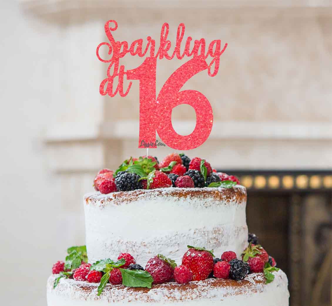 Sparkling at 16 Glitter Card Cake Topper Glitter Light Pink