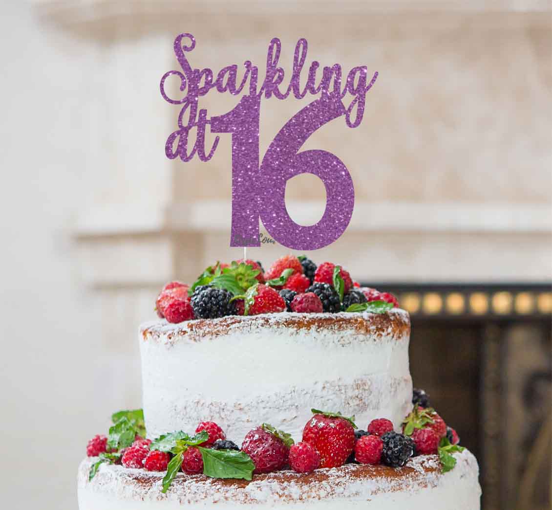 Sparkling at 16 Glitter Card Cake Topper Glitter Light Purple