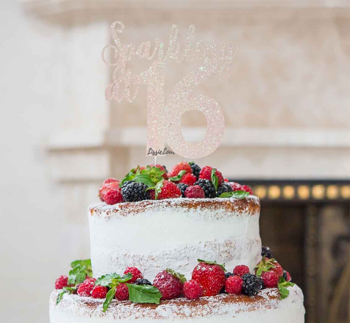 Sparkling at 16 Glitter Card Cake Topper Glitter White