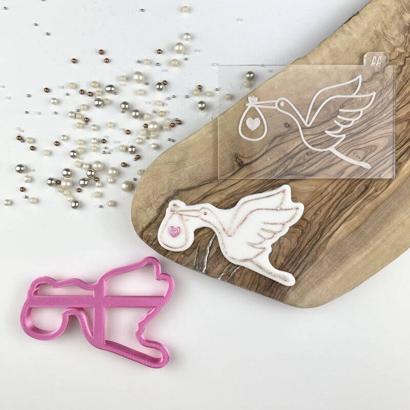 Stork with Heart Cookie Cutter and Embosser