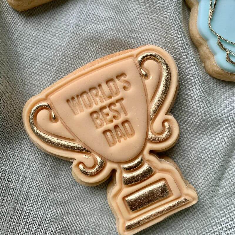 Trophy with World's Best Dad Father's Day Cookie Cutter and Stamp