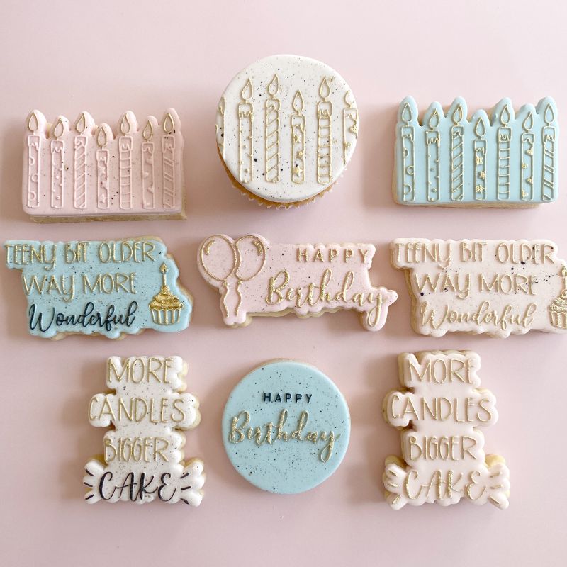 Happy Birthday in Two Font Cookie Cutter and Embosser