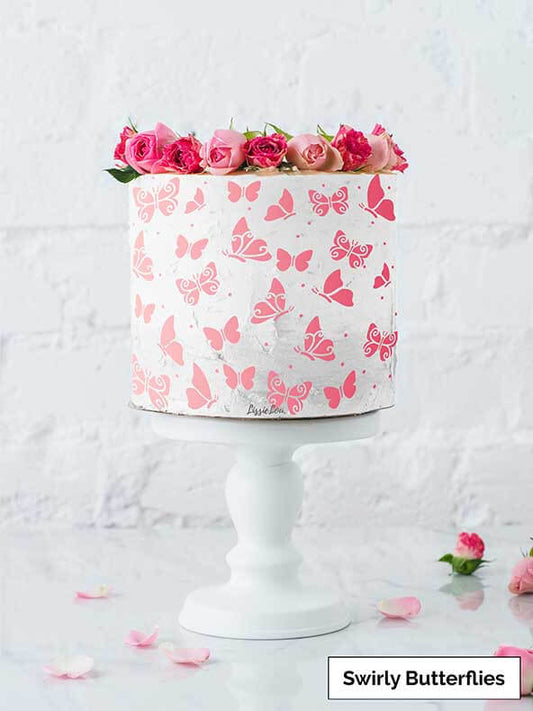 Swirly Butterflies Cake Stencil - Full Size Design