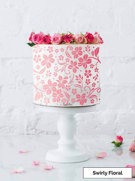 Swirly Floral Cake Stencil - Full Size Design