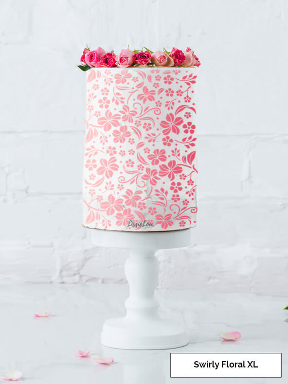 Swirly Floral Cake Stencil - XL Design Size