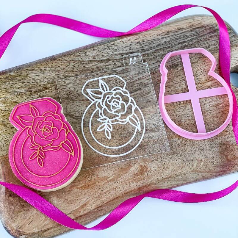 Ring with Flowers Hen Party Cookie Cutter and Embosser