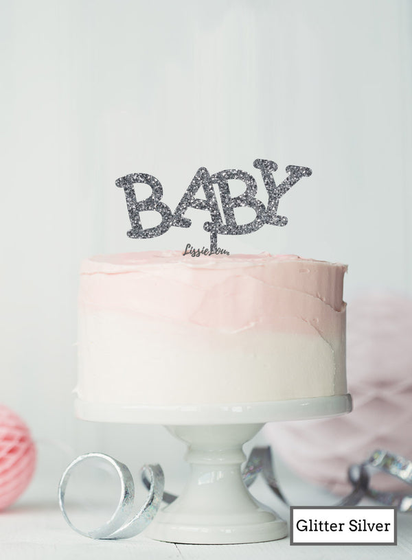 BABY Baby Shower Cake Topper Premium 3mm Acrylic Glitter Silver
