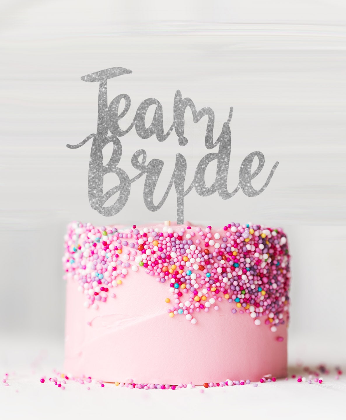 Team Bride Acrylic Cake Topper Glitter Silver