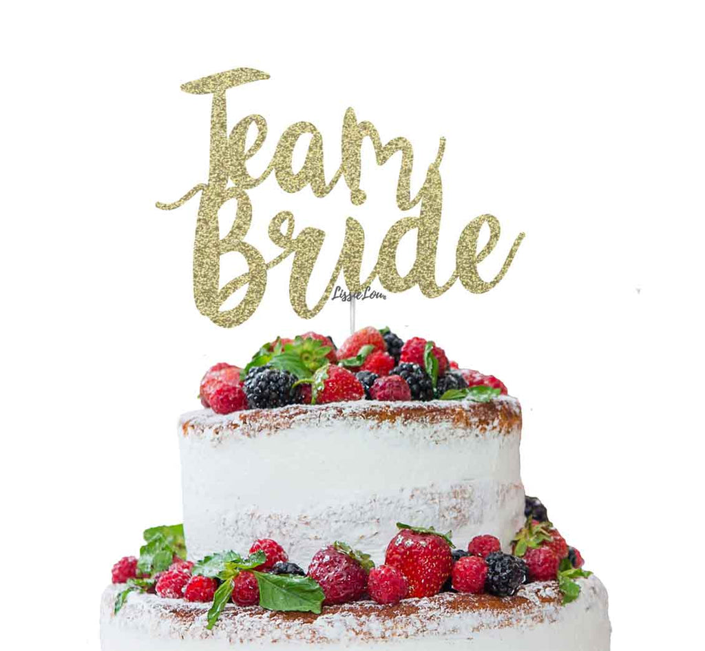 Team Bride Swirly Hen Party Cake Topper Glitter Card Gold 