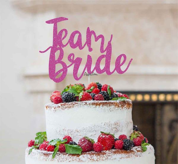 Team Bride Swirly Hen Party Cake Topper Glitter Card Hot Pink 
