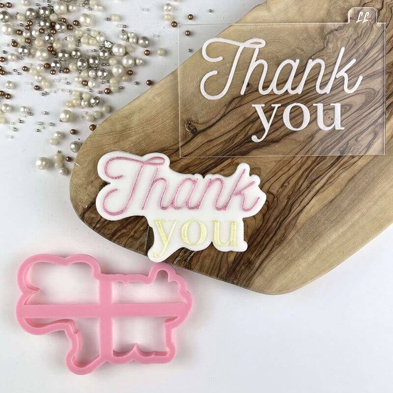 Thank You in Two Fonts Teacher Cookie Cutter and Embosser by The Three Biscuiteers