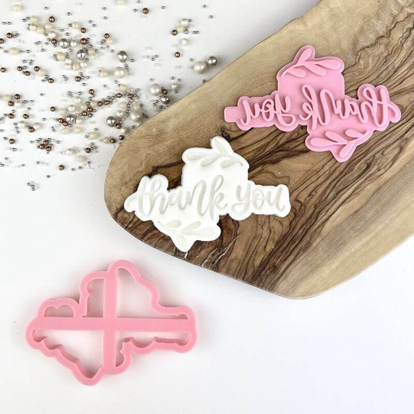 Thank You with Leaves Wedding Cookie Cutter and Stamp