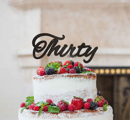Thirty Birthday Cake Topper 30th Glitter Card Black