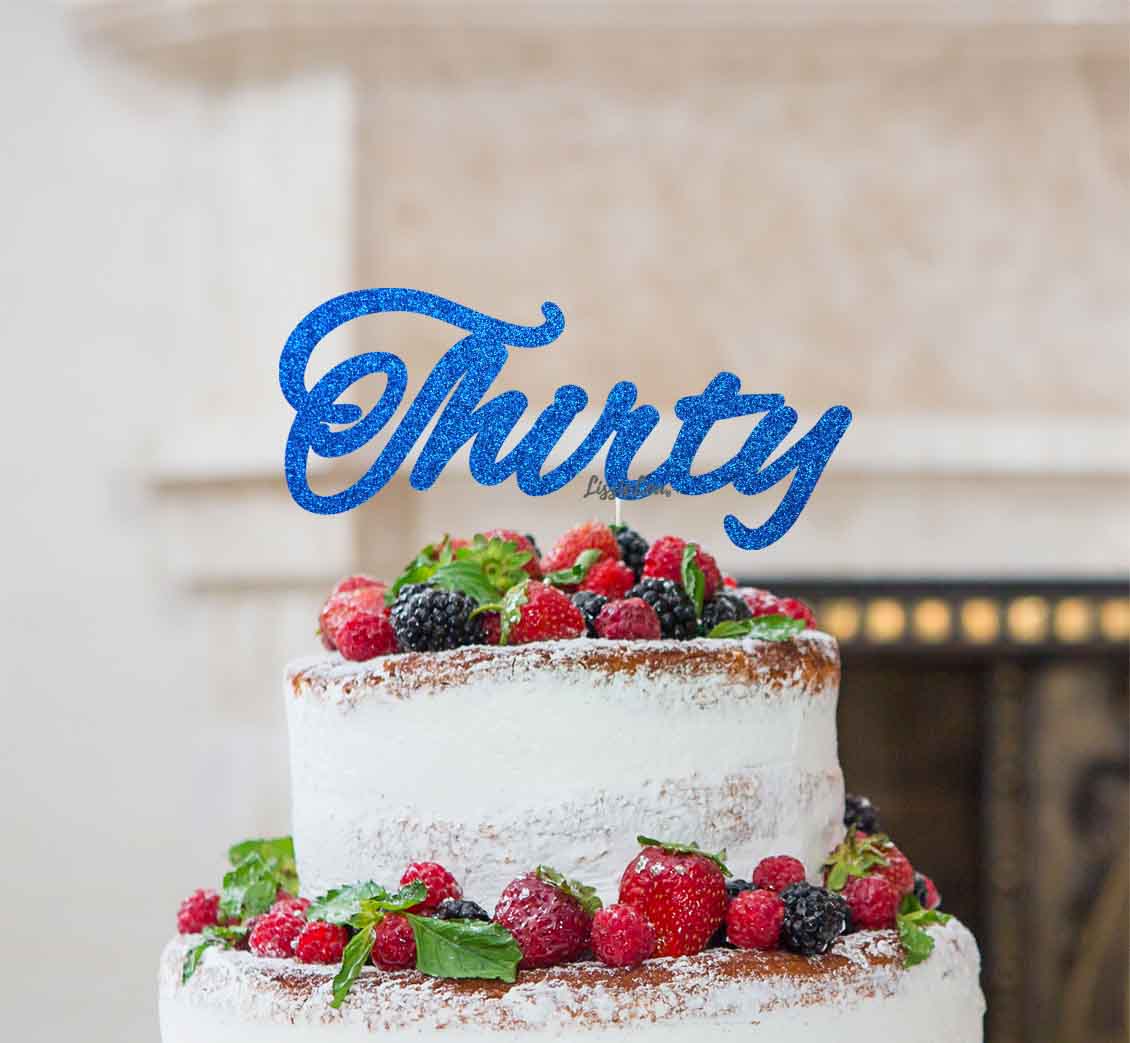 Thirty Birthday Cake Topper 30th Glitter Card Dark Blue