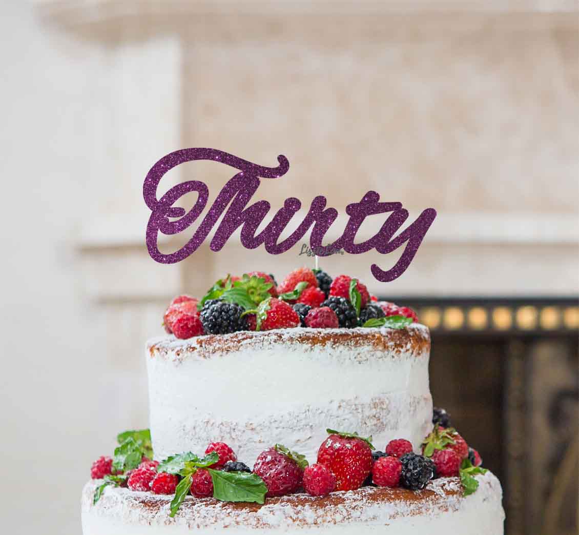 Thirty Birthday Cake Topper 30th Glitter Card Dark Purple