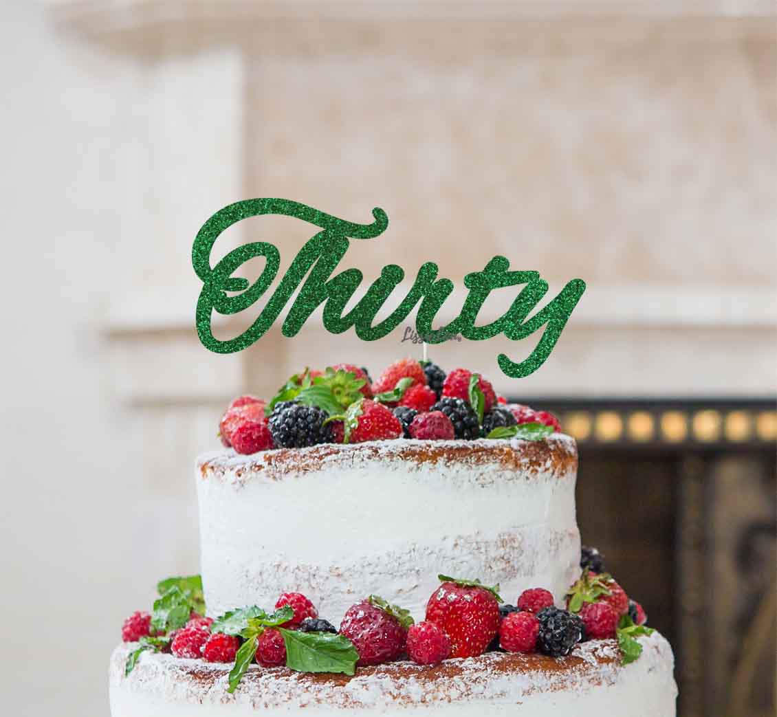 Thirty Birthday Cake Topper 30th Glitter Card Green
