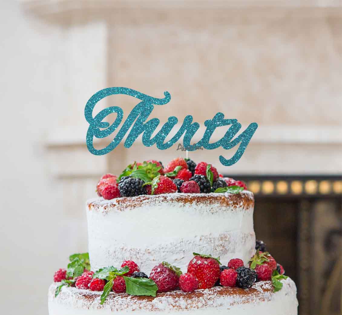 Thirty Birthday Cake Topper 30th Glitter Card Light Blue