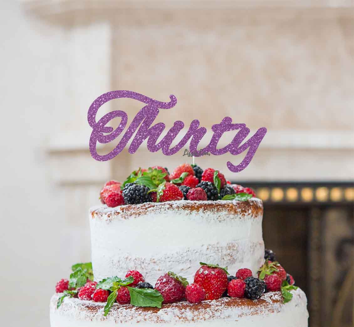 Thirty Birthday Cake Topper 30th Glitter Card Light Purple