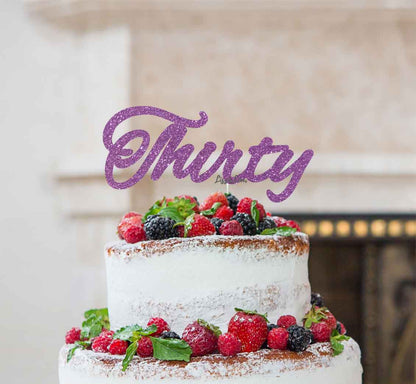 Thirty Birthday Cake Topper 30th Glitter Card Light Purple