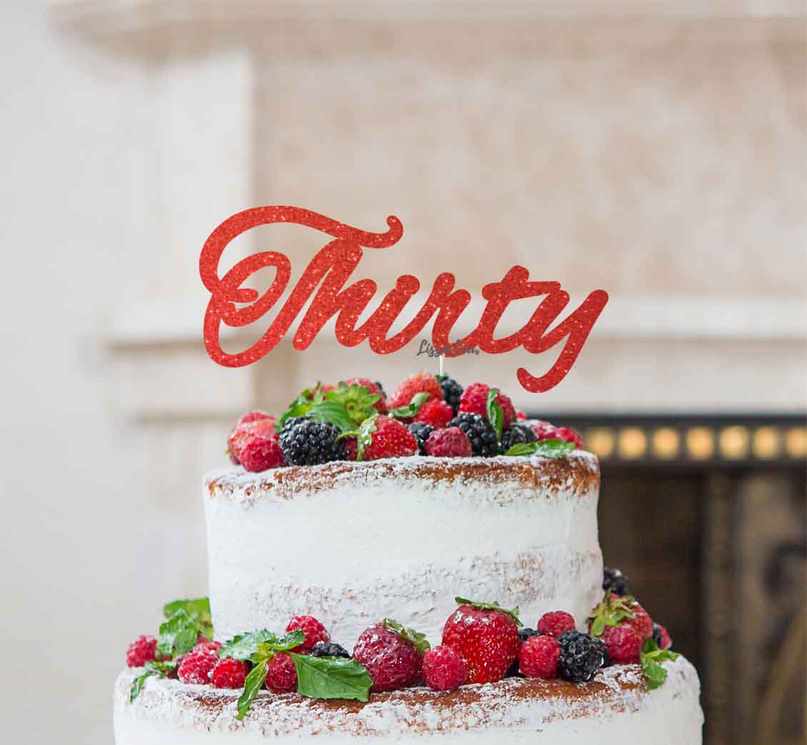 Thirty Birthday Cake Topper 30th Glitter Card Red