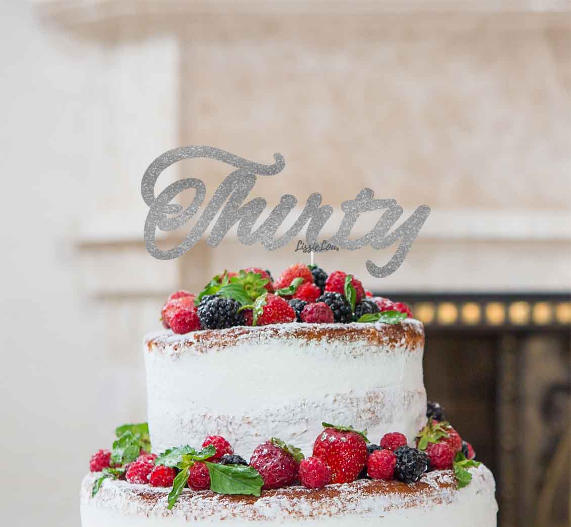 Thirty Birthday Cake Topper 30th Glitter Card Silver