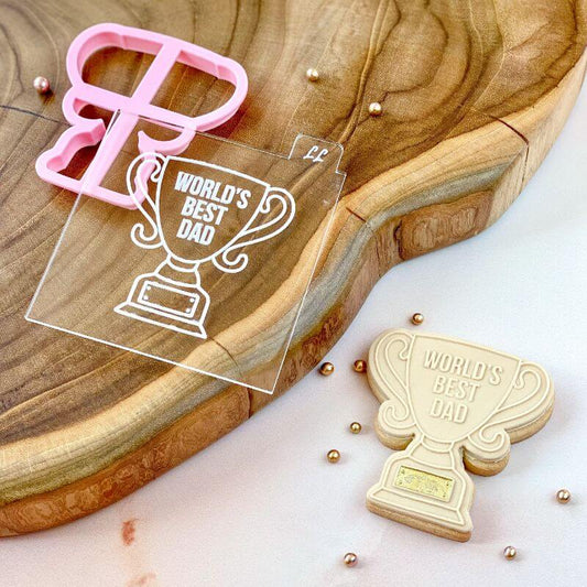 Trophy with World's Best Dad Father's Day Cookie Cutter and Embosser