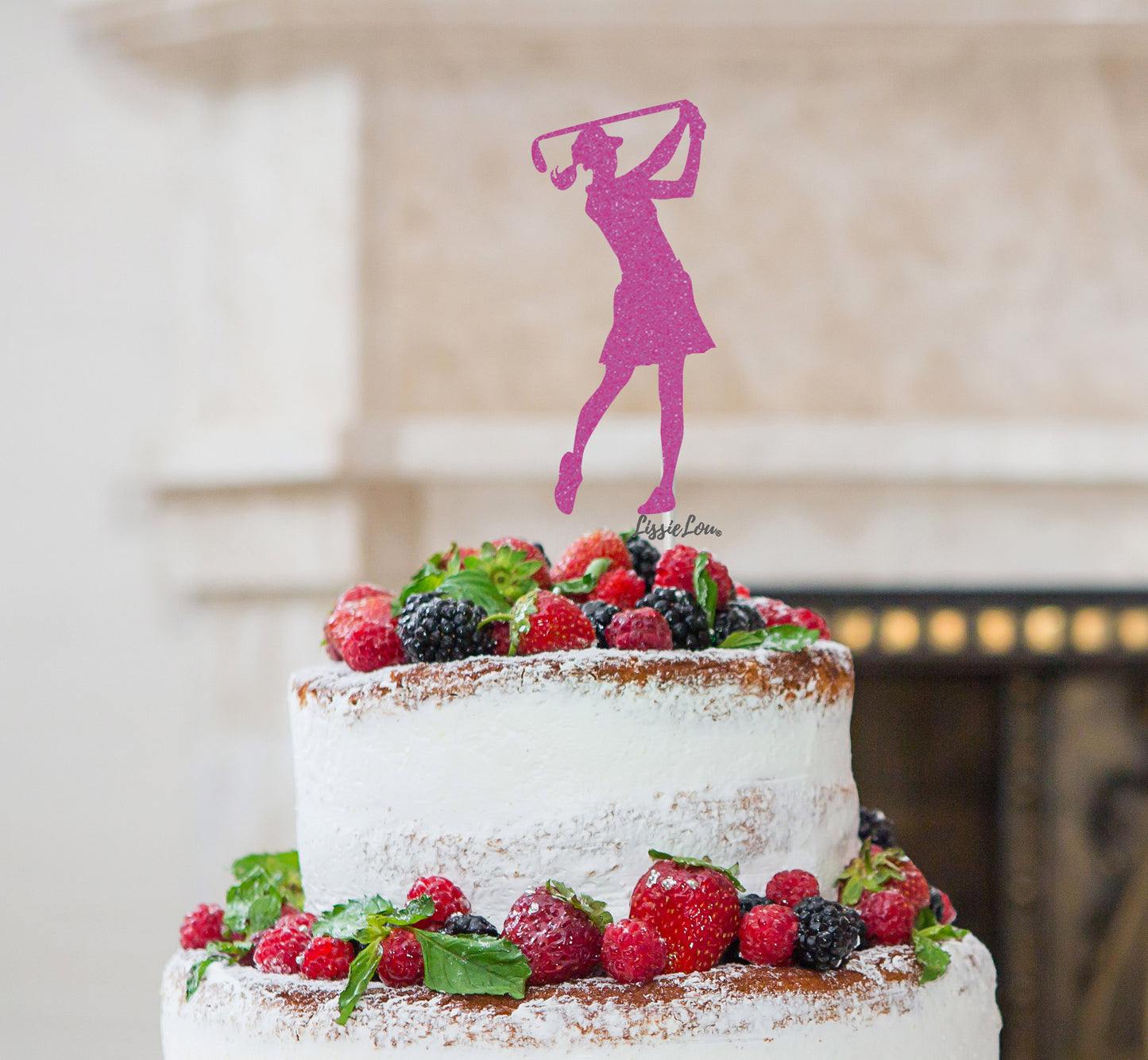 Golfer Female Cake Topper Glitter Card Hot Pink