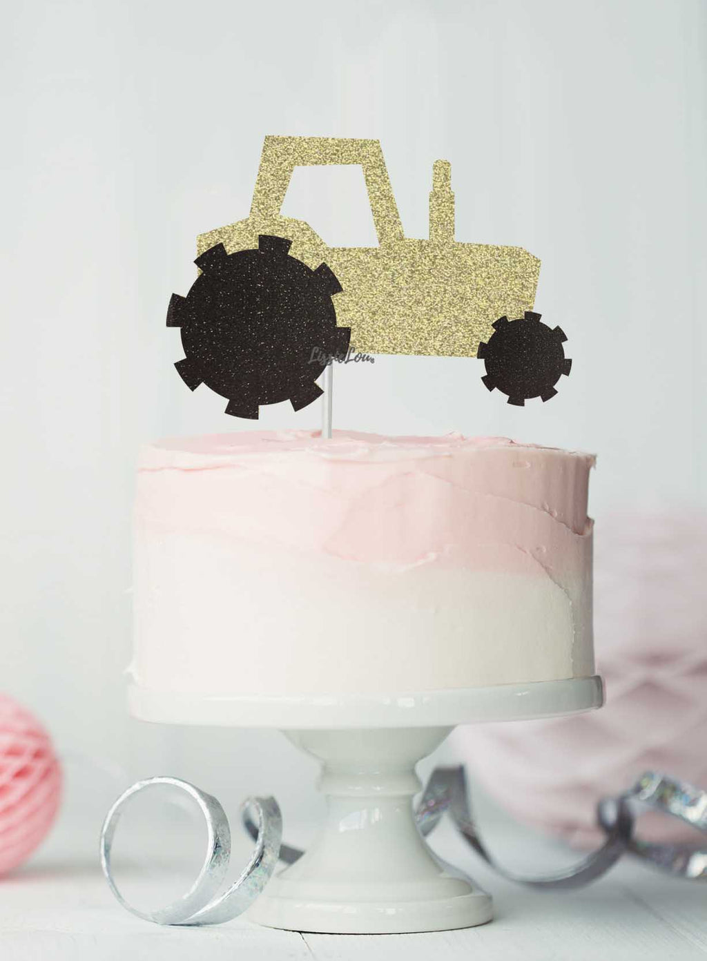 Tractor Cake Topper Glitter Card Gold