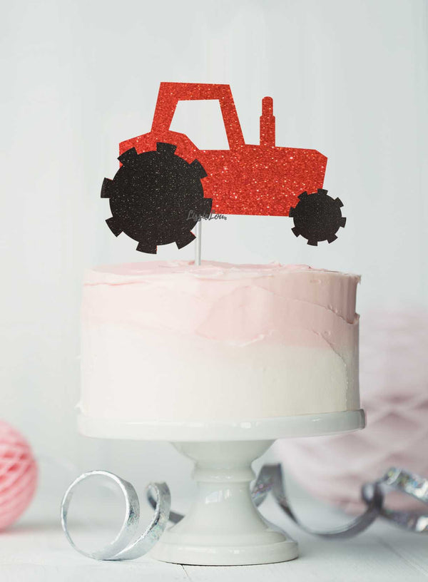 Tractor Cake Topper Glitter Card Red