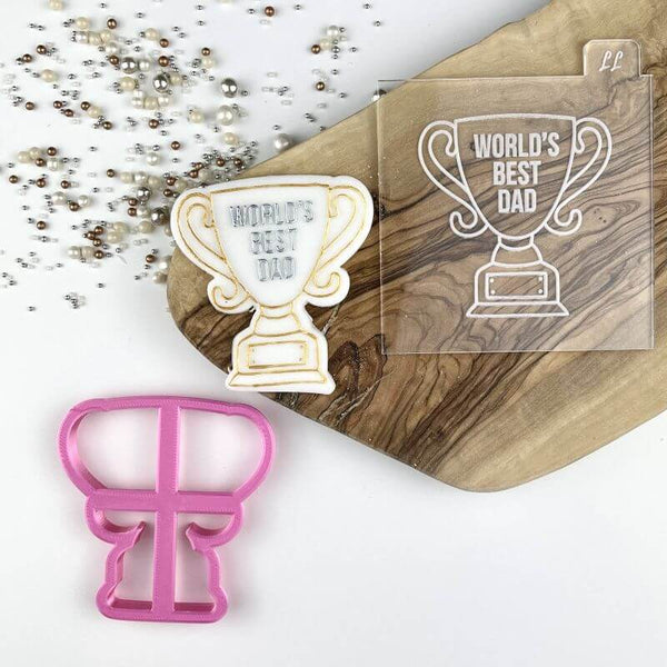 Trophy with World's Best Dad Father's Day Cookie Cutter and Embosser