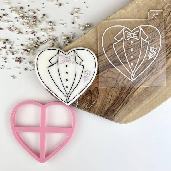 Tux in Heart Wedding Cookie Cutter and Embosser