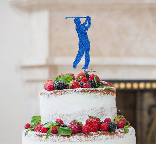 Golfer Male Cake Topper Glitter Card Dark Blue