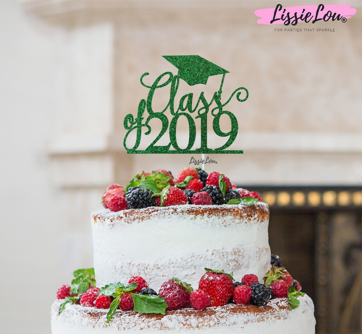 Class of 2019 Graduation Cake Topper Glitter Card Green