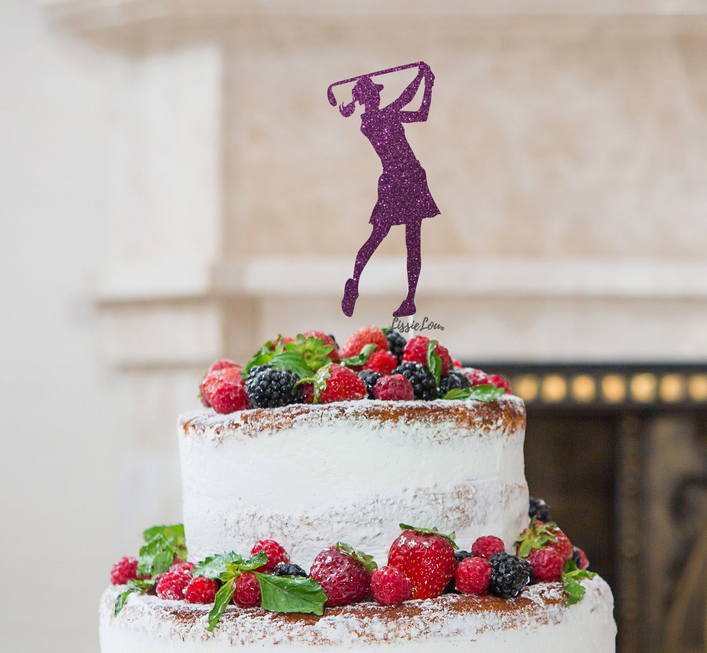 Golfer Female Cake Topper Glitter Card Dark Purple