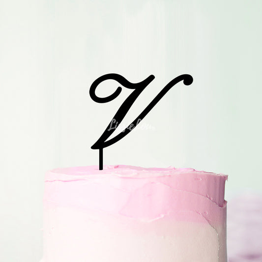 Wedding Initial Letter V Style Acrylic Cake Topper