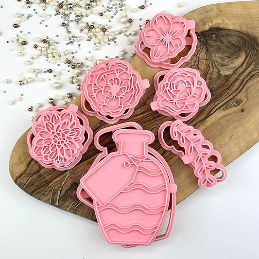 Vase Flower Set Cookie Cutters & Stamps