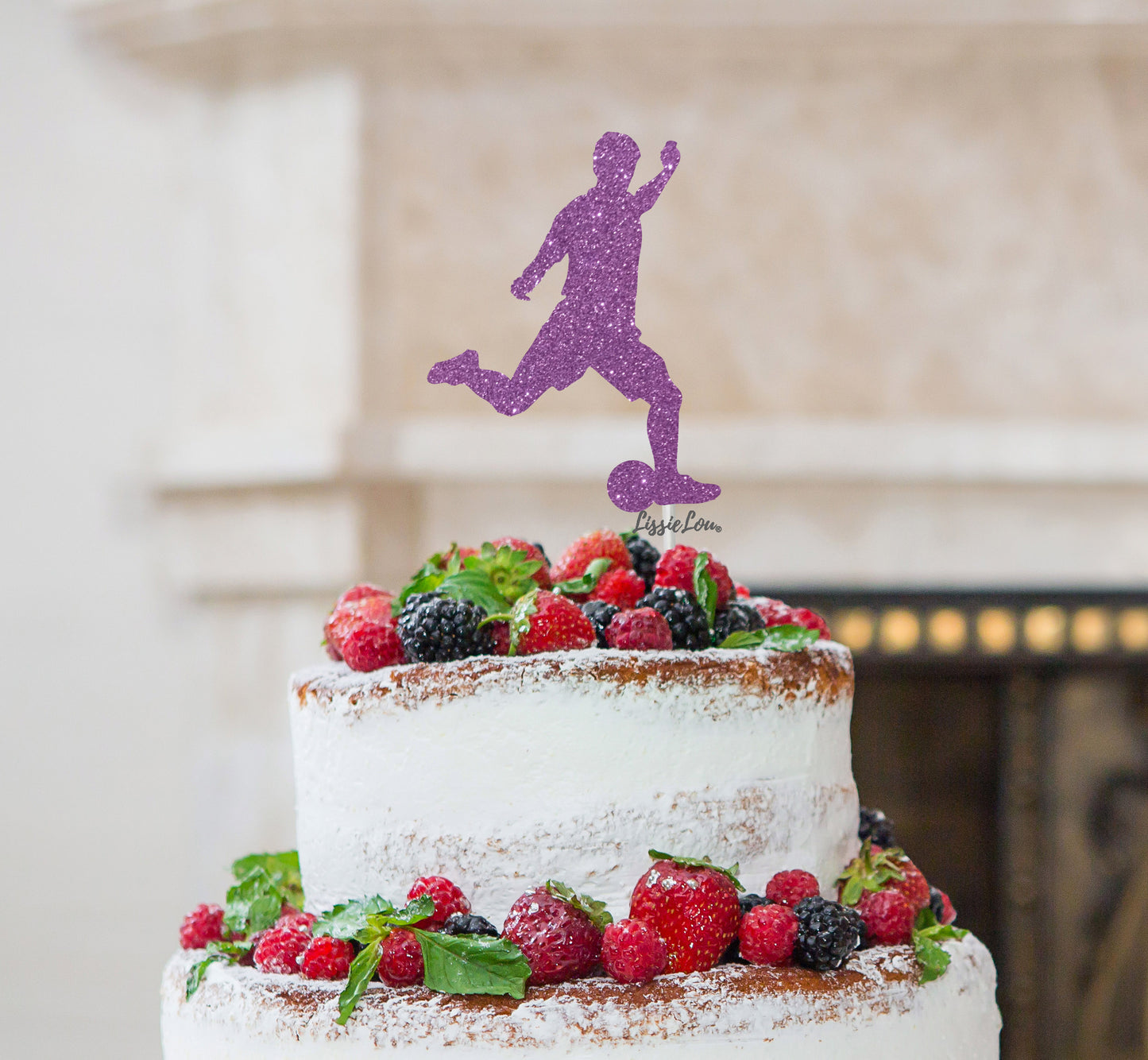 Footballer Kicking Cake Topper Glitter Card Light Purple