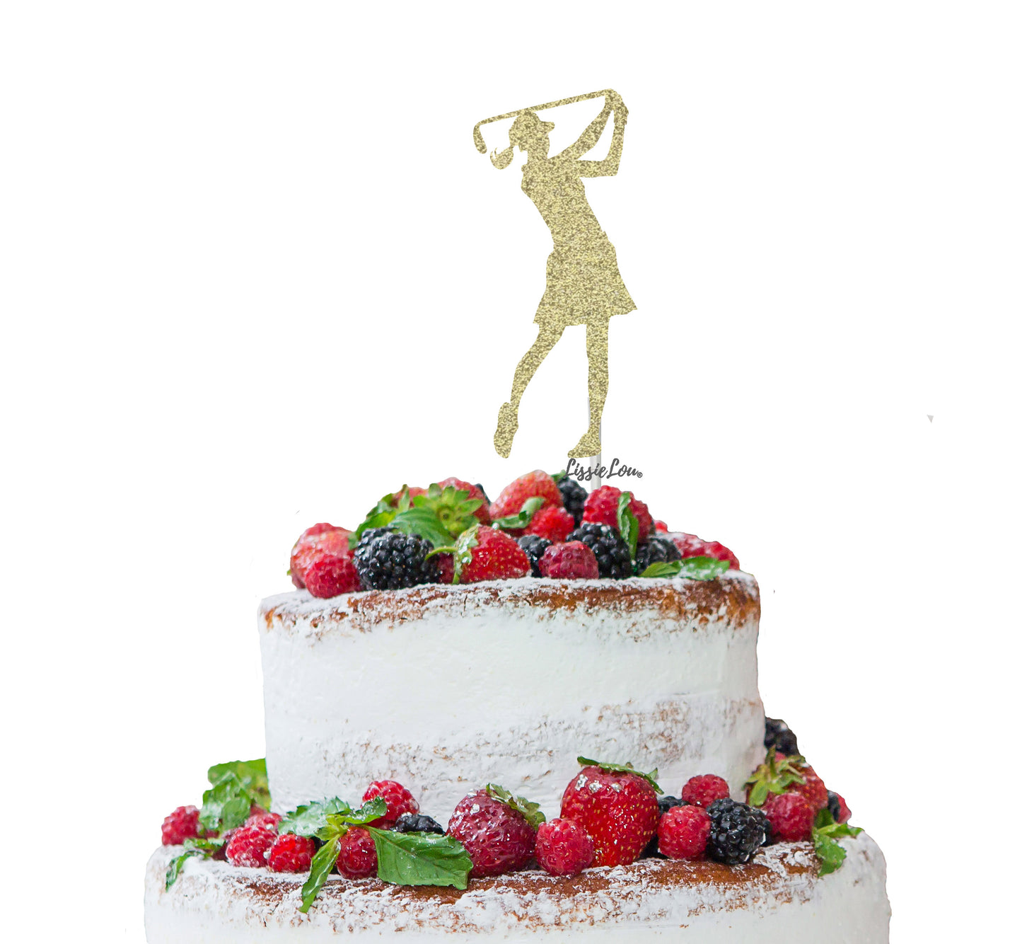 Golfer Female Cake Topper Glitter Card Gold