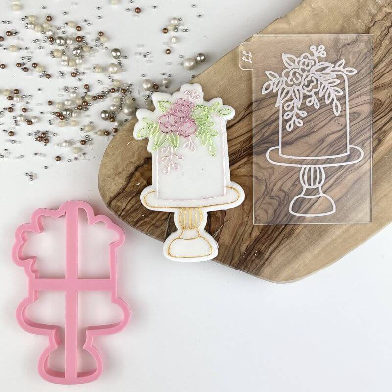 Wedding Cake with Flowers Cookie Cutter and Embosser