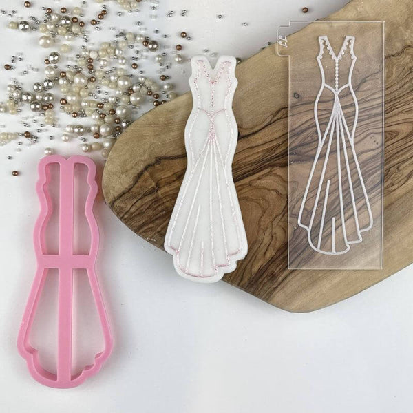 Wedding Dress with Train Cookie Cutter and Embosser