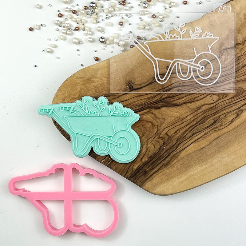 Wheelbarrow with Flowers Father's Day Cookie Cutter and Embosser