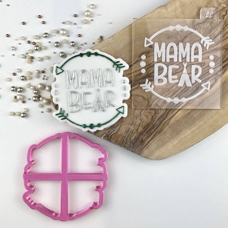 Mama Bear Wild One Style Baby Shower Cookie Cutter and Embosser