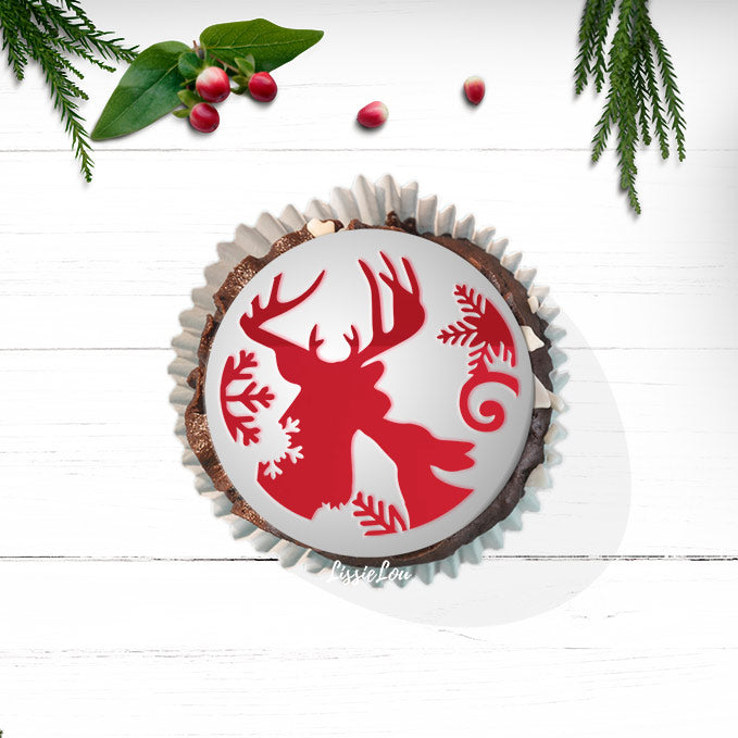 Winter Stags Cupcake Stencil - Cupcake Size Design