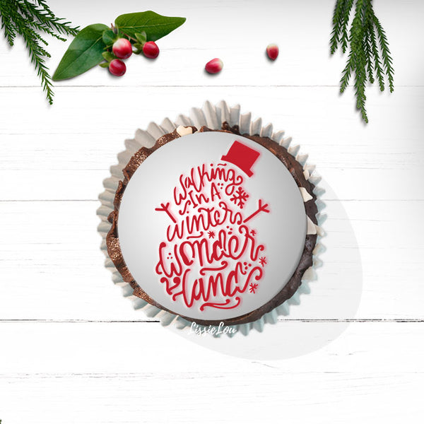 Winter Wonderland Snowman Cupcake Stencil - Cupcake Size Design