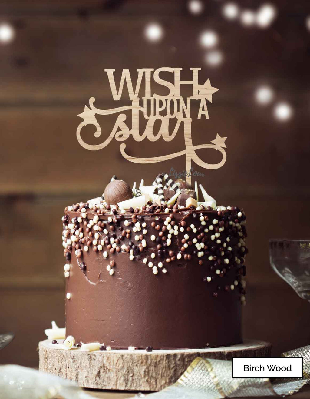 Wish Upon A Star Christmas Cake Topper Premium 3mm Birch Wood