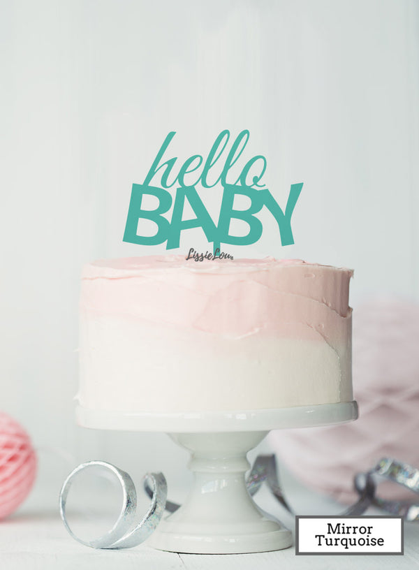 Hello BABY Baby Shower Cake Topper Premium 3mm Acrylic Mirror Turquoise