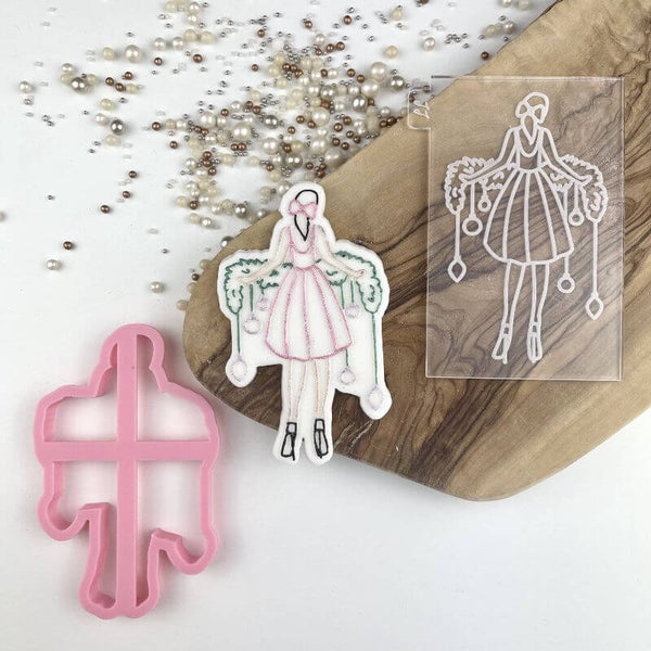 Woman Hanging Garland Christmas Cookie Cutter and Embosser