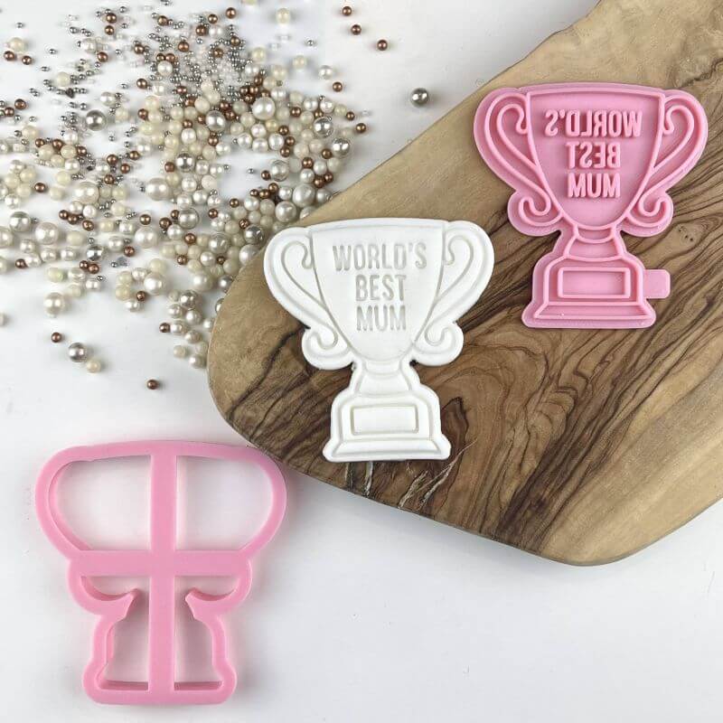 Trophy with Worlds Best Mum Mother's Day Cookie Cutter and Stamp