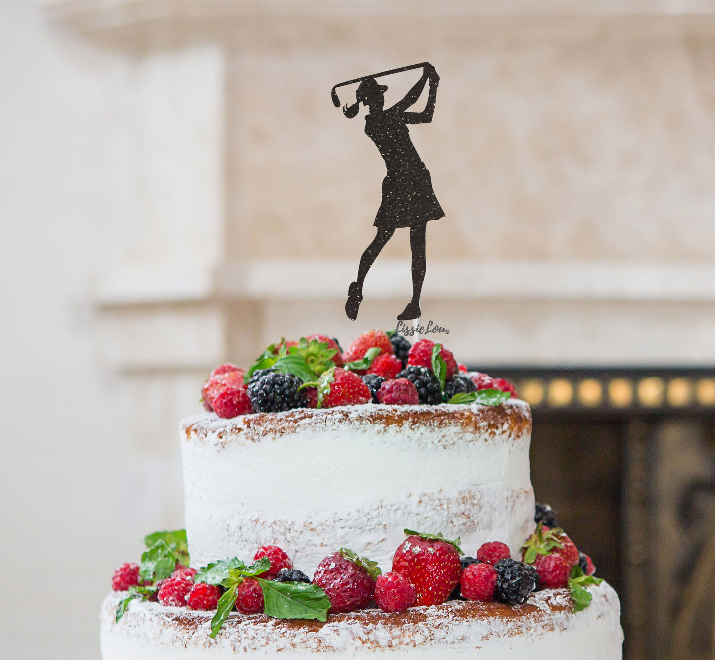 Golfer Female Cake Topper Glitter Card Black